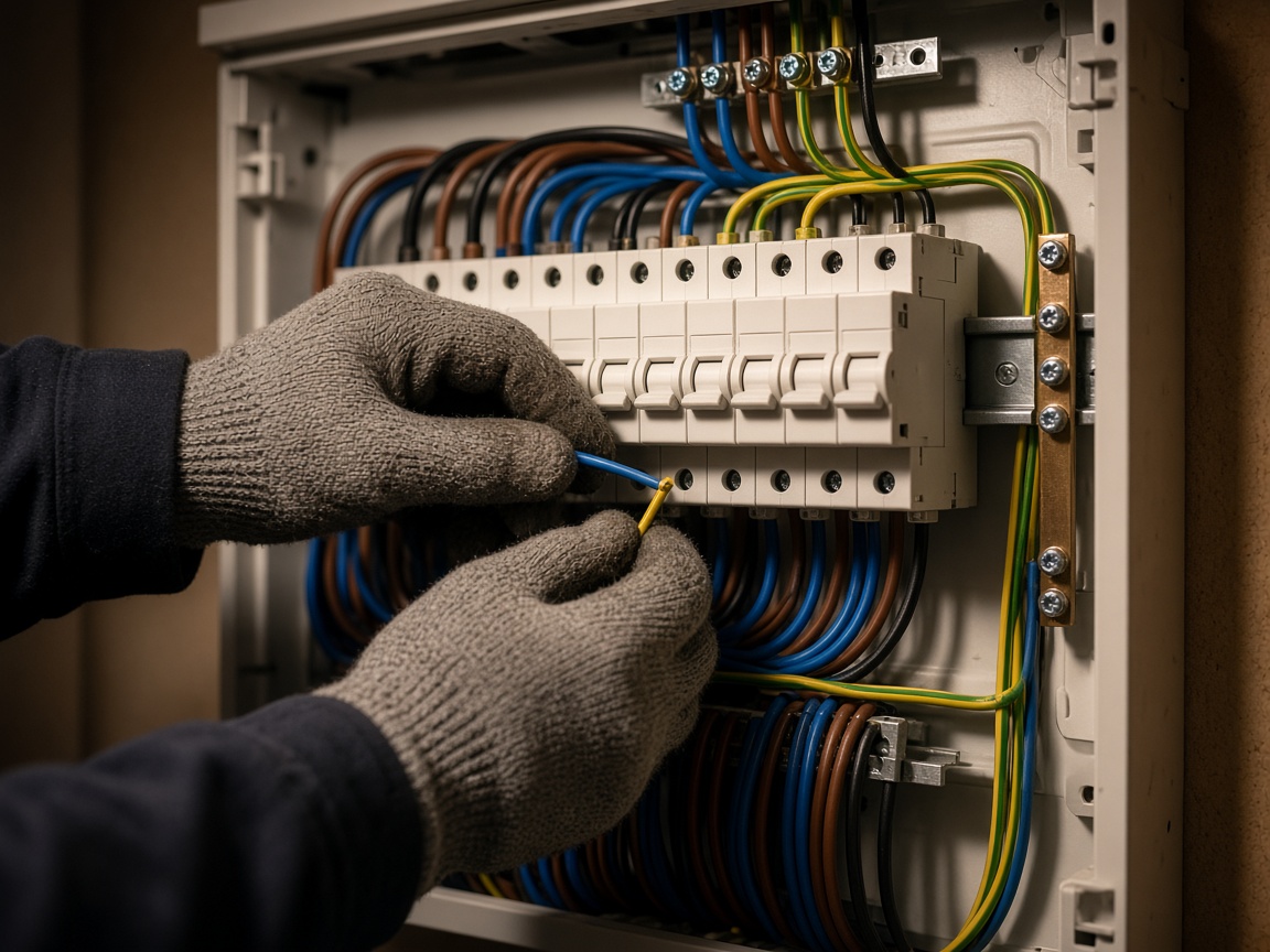 Electrician wiring a distribution board